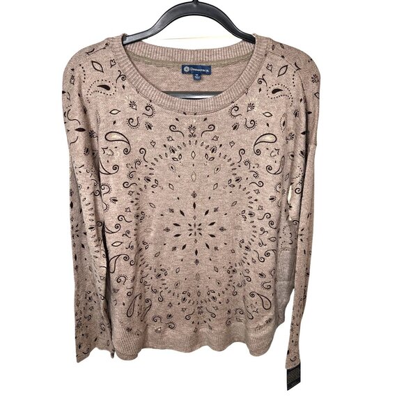 Democracy Drop Shoulder Sleeve Scoop Neck Printed Hi-Low Hem Knit Top Medium - Picture 8 of 16